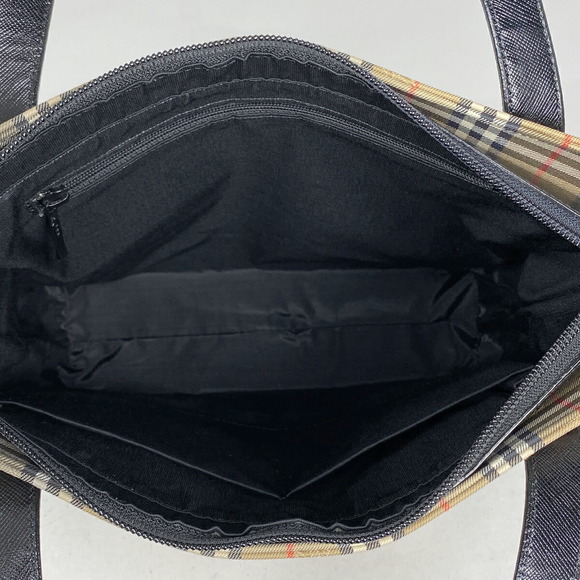 Burberrys Check Pattern Nova Check Canvas Handbag Brown Black - Picture 5 of 5